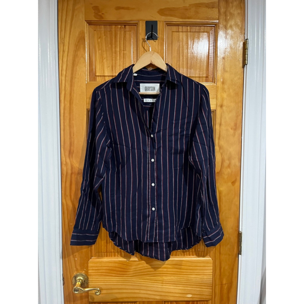 GRAYSON by Frank & Eileen The Hero Navy Striped Button Down Shirt Size XS